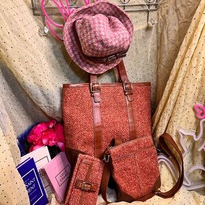 Coach 4 Piece Vintage Pink and Brown Tote Bag, Wallet, Crossbody and Hat